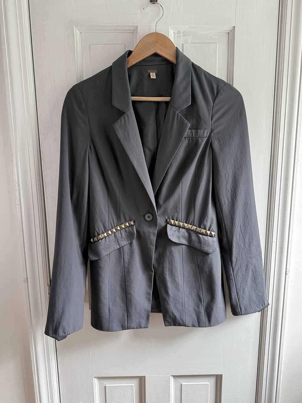 Free People Size 2 Heather Charcoal Gray Structured Tailored Blazer Jacket EUC